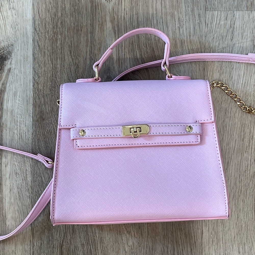 Light pink faux leather small cross body purse